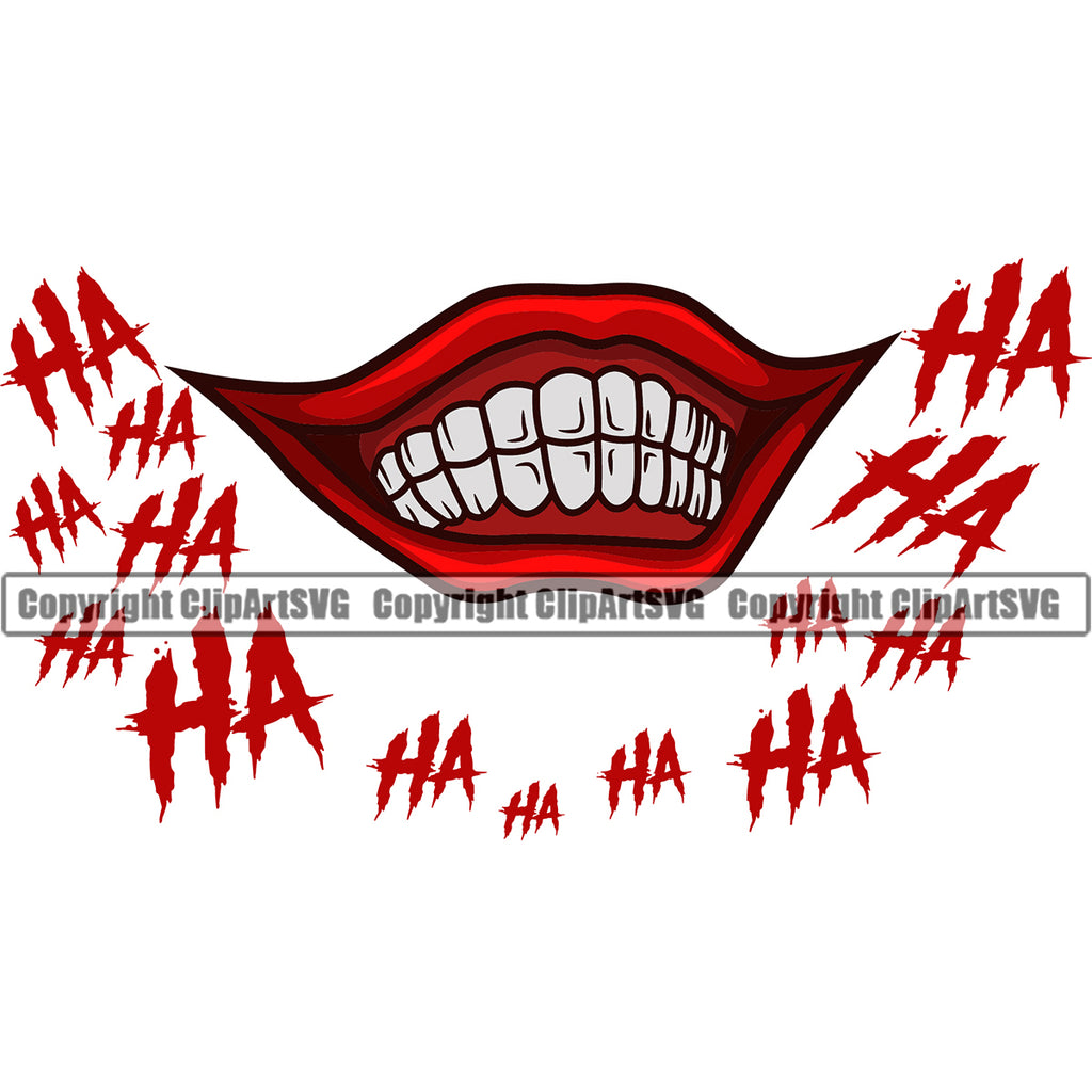 Lips Evil Sinister Grin Grinning Clown Ha Ha Text Design Element Face Mouth Position Head Cartoon Character Mascot Creation Create Male Man Boy Artwork Creator Business Company Logo Clipart SVG