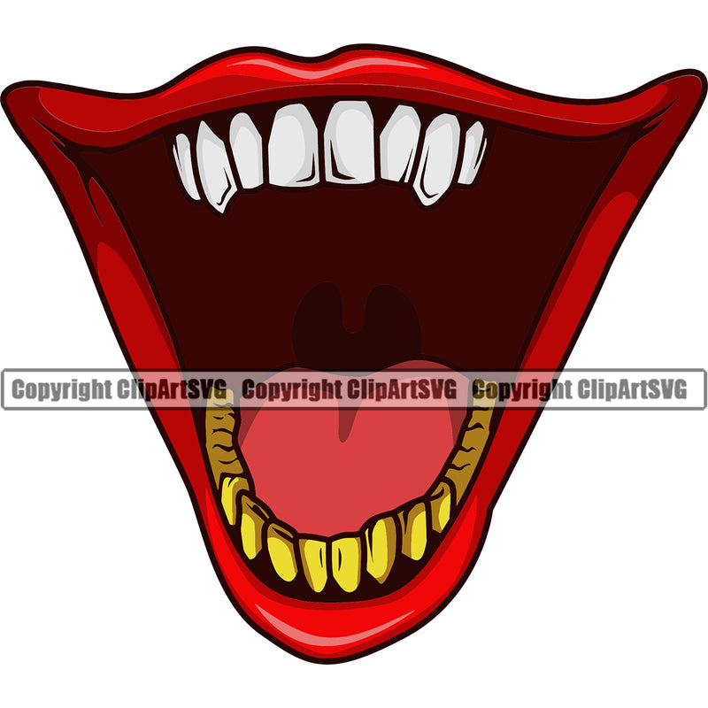Lips Bottom Gold Teeth Design Element Mouth Position Head Cartoon Mascot Gangster Grill Thug Mean Mug Bling Jewelry Evil Sinister Grin Grinning Man Boy Male Creation Create Art Artwork Creator Business Company Logo Clipart SVG