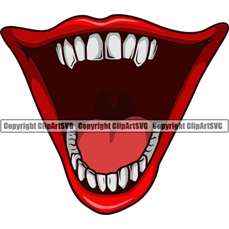 Lips Smile Face Open Mouth Clown Joker Design Element Evil Sinister Grin Grinning Man Boy Position Head Cartoon Character Mascot Creation Create Art Artwork Creator Business Company Logo Clipart SVG