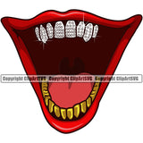 Lips Open Mouth Diamond Teeth Gold Bottom Design Element Face Gangster Grill Thug Mug Jewelry Sinister Grin Grinning Position Head Cartoon Character Mascot Creation Create Art Artwork Creator Man Male Business Company Logo Clipart SVG