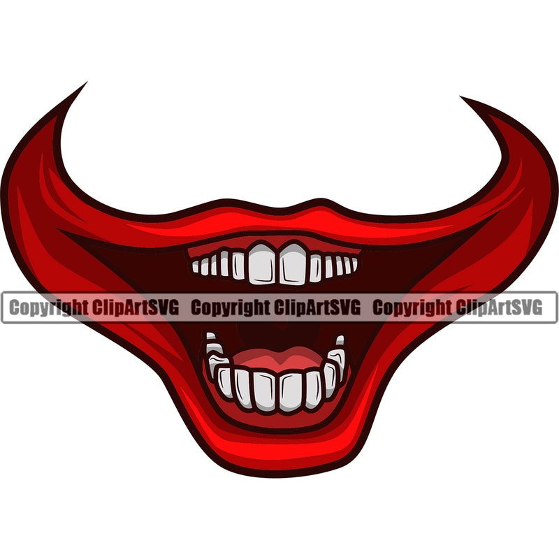 Lips Open Mouth Clown Red Color Design Element Face Mouth Position Head Evil Sinister Grin Grinning Man Male Boy Cartoon Character Mascot Creation Create Art Artwork Creator Business Company Logo Clipart SVG