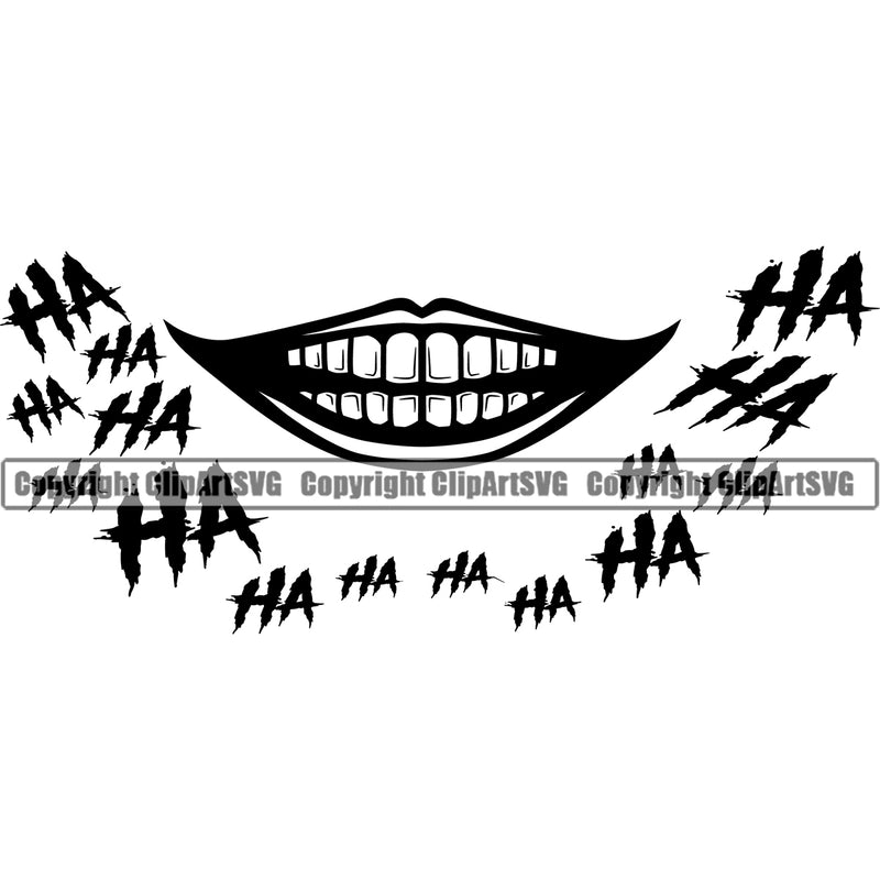 Lips Black Clown Open Mouth Ha Ha Text Design Element Face Position Cartoon Character Mascot Creation Create Art Artwork Creator Evil Sinister Grin Grinning Business Company Logo Clipart SVG