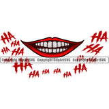 Lips Open Clown Mouth Ha Ha Text Design Element Red Color Teeth Face Position Head Cartoon Evil Sinister Grin Grinning Character Mascot Creation Create Art Artwork Creator Business Company Logo Clipart SVG