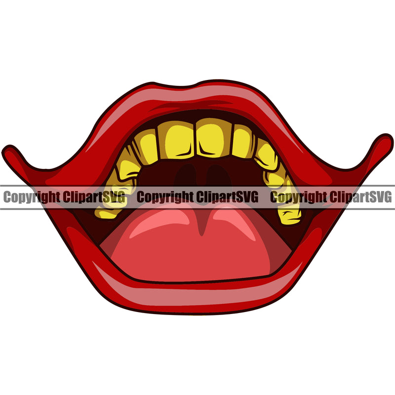 Lips Gold Teeth Clown Face Design Element Male Man Boy Mouth Position Head Cartoon Character Mascot Create Gangster Grill Thug Mean Mug Bling Jewelry Evil Sinister Grin Grinning Artwork Creator Business Company Logo Clipart SVG