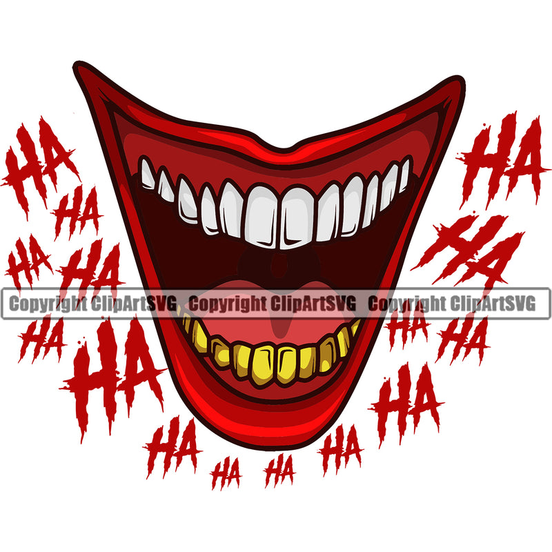 Lips Bottom Gold Teeth Ha Ha Text Design Element Face Mouth Position Gangster Grill Thug Mean Mug Bling Jewelry Evil Sinister Grin Grinning Cartoon Character Mascot Creation Create Art Creator Business Male Man Boy Logo Clipart SVG