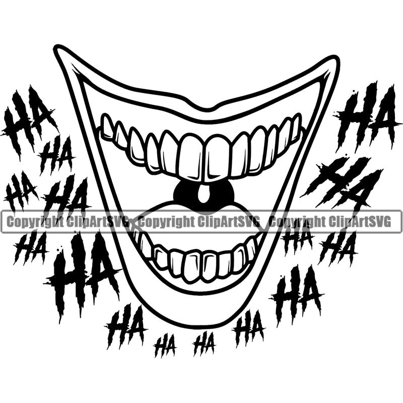 Lips Clown Face Ha Ha Text Design Element Face Mouth Position Head Cartoon Evil Sinister Grin Grinning Character Mascot Create Artwork Male Man Boy Business Company Logo Clipart SVG