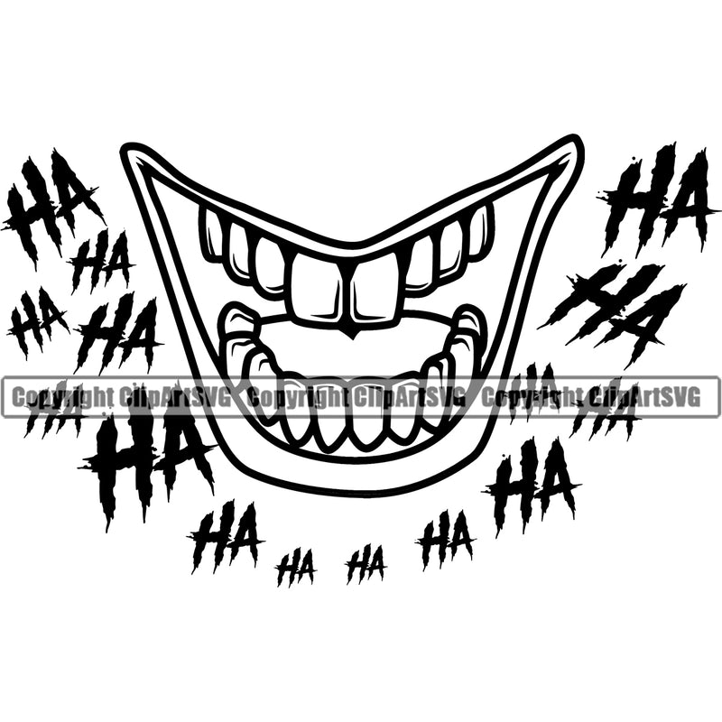 Lips Clown Face Ha Ha Text Design Element Face Gangster Male Man Boy Grill Thug Mean Mug Bling Jewelry Evil Sinister Grin Grinning Position Head Cartoon Character Mascot Creation Create Art Artwork Creator Business Company Logo Clipart SVG