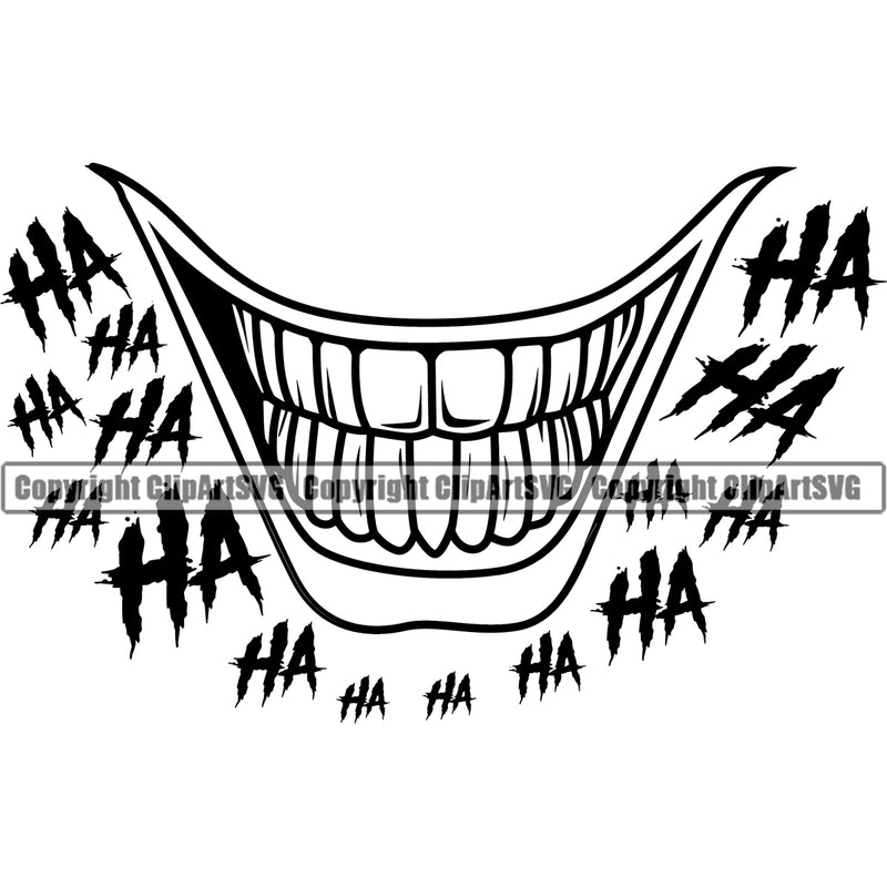 Lips Clown Smile Face With Ha Ha Text Design Element Evil Sinister Grin Grinning Mouth Position Head Cartoon Character Mascot Creation Create Art Artwork Creator Business Company Logo Clipart SVG