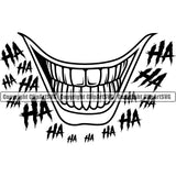 Lips Clown Smile Face With Ha Ha Text Design Element Evil Sinister Grin Grinning Mouth Position Head Cartoon Character Mascot Creation Create Art Artwork Creator Business Company Logo Clipart SVG