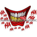 Lips Clown Smile Face Bottom Teeth Gold Tongue Design Element Face Mouth Gangster Grill Thug Mean Mug Bling Jewelry Evil Sinister Grin Grinning Position Male Man Boy Cartoon Mascot Creation Art Artwork Creator Business Company Logo Clipart SVG