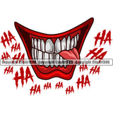 Lips Mouth Teeth Bite Biting Clown Smile Tongue Ha Ha Text Red Color Design Element Face Mouth Position Head Cartoon Mascot Creation Artwork Evil Sinister Grin Grinning Business Company Logo Clipart SVG