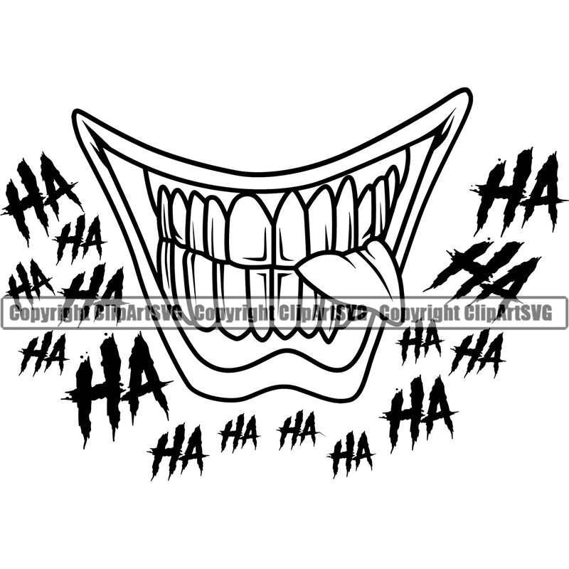 Lips Smile Clown Face Design Element Teeth Mouth Position Head Cartoon Character Mascot Creation Create Art Evil Sinister Grin Grinning Male Man Boy Creator Business Company Logo Clipart SVG