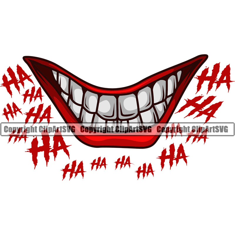 Lips Clown Red Color Face Ha Ha Text Design Element Mouth Position Evil Sinister Grin Grinning Cartoon Character Mascot Creation Create Male Man Boy Artwork Creator Business Company Logo Clipart SVG