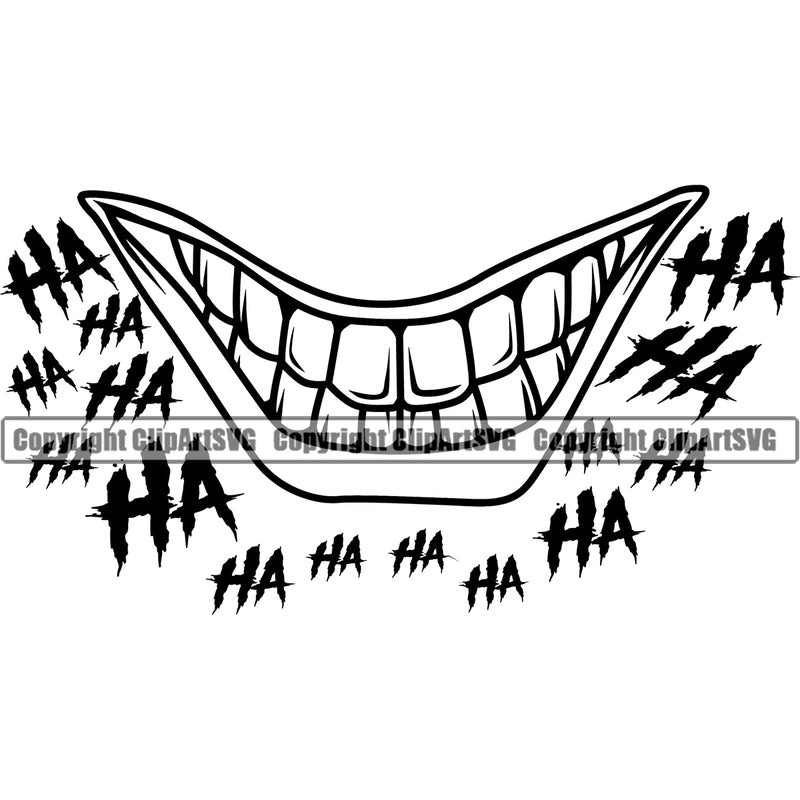 Lips Ha Ha Text Clown Face Design Element Male Man Boy Mouth Position Evil Sinister Grin Grinning Head Cartoon Character Mascot Creation Create Art Artwork Creator Business Company Logo Clipart SVG