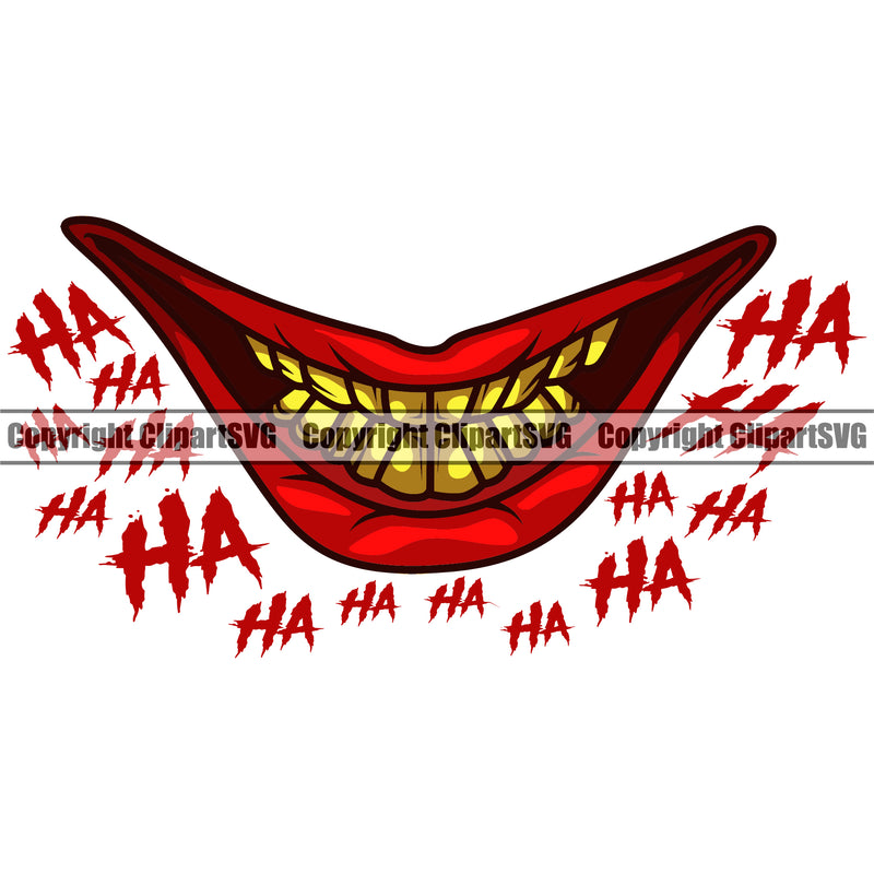 Lips Gold Teeth Clown Smile Face Design Element Ha Ha Text Mouth Male Man Boy Gangster Thug Mean Bling Jewelry Evil Sinister Grinning Position Head Cartoon Character Mascot Creation Create Art Artwork Creator Business Company Logo Clipart SVG
