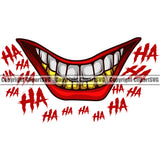 Lips Gold Teeth Bottom Ha Ha Text Red Color Design Element Face Gangster Grill Thug Mean Mug Bling Jewelry Evil Sinister Grin Grinning Position Head Mascot Creation Create Art Artwork Creator Company Logo Clipart SVG