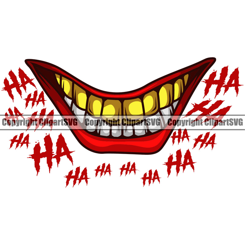 Lips Clown Top Teeth Male Man Boy Gold Design Element Text Ha Ha Face Mouth Head Cartoon Mascot Creation Gangster Grill Thug Mean Mug Bling Jewelry Evil Sinister Grin Grinning Art Artwork Creator Business Company Logo Clipart SVG