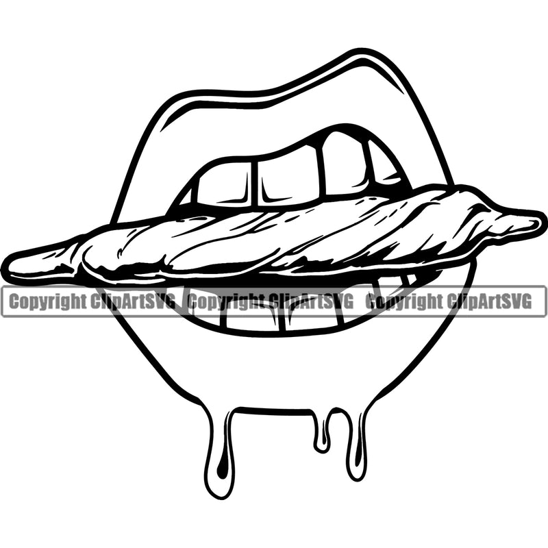 Lips Bite Biting Marijuana Pot Joint Blunt White Color Design Element Face Sexy Mouth Position Cartoon Character Mascot Creation Create Art Artwork Creator Woman Female Girl Lady Company Logo Clipart SVG