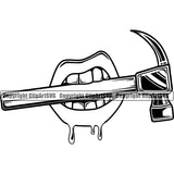 Lips Bite Biting Dripping Hammer Design Element Face Sexy Mouth Position Head Cartoon Woman Female Girl Lady Mascot Creation Create Art Artwork Creator Business Company Logo Clipart SVG