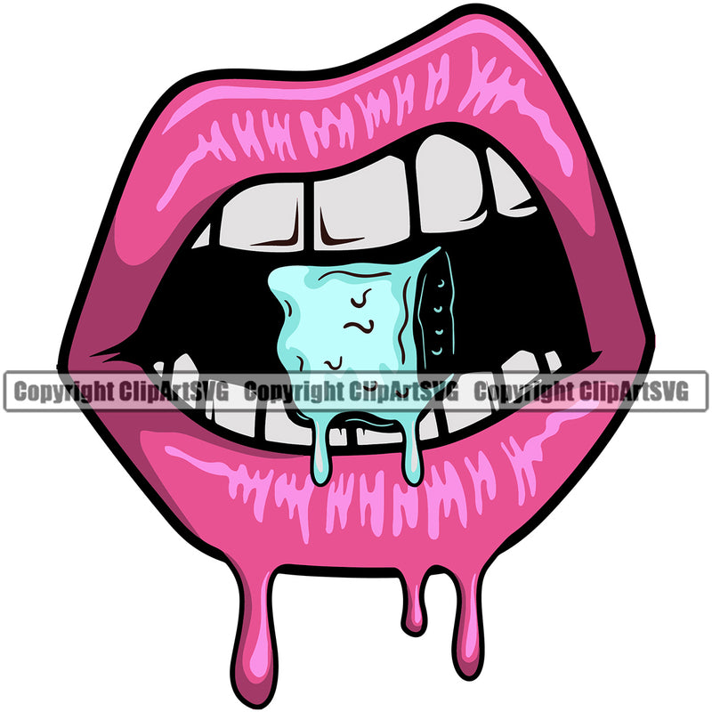 Lips Pink Color White Ice Cube Design Element Face Sexy Mouth Position Head Cartoon Character Mascot Creation Create Art Artwork Creator Business Woman Female Girl Lady vLogo Clipart SVG