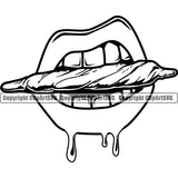 Lips Bite Biting Marijuana Pot Joint Blunt Joint Dripping Design Element Face Sexy Mouth Position Head Cartoon Character Mascot Creation Create Art Artwork Creator Woman Female Girl Lady Company Logo Clipart SVG