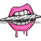 Lips Bite Biting Marijuana Pot Joint Blunt Joint Pink Color White Teeth Design Element Face Sexy Mouth Woman Female Girl Lady Position Head Cartoon Character Mascot Creation Create Art Artwork Creator Business Company Logo Clipart SVG
