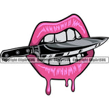 Lips Pink Lip Butcher Bite Biting Knife Horror Dripping Design Element Face Sexy Mouth Position Creator Business Company Head Mean Woman Female Girl Lady Cartoon Character Mascot Creation Create Art Artwork Logo Clipart SVG