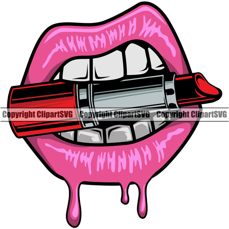 Lips Pink Lip Gold Teeth Design Element Face Sexy Mouth Position Mascot Creation Gangster Grill Thug Mean Mug Bling Jewelry Woman Female Girl Lady Art Artwork Creator Business Company Logo Clipart SVG