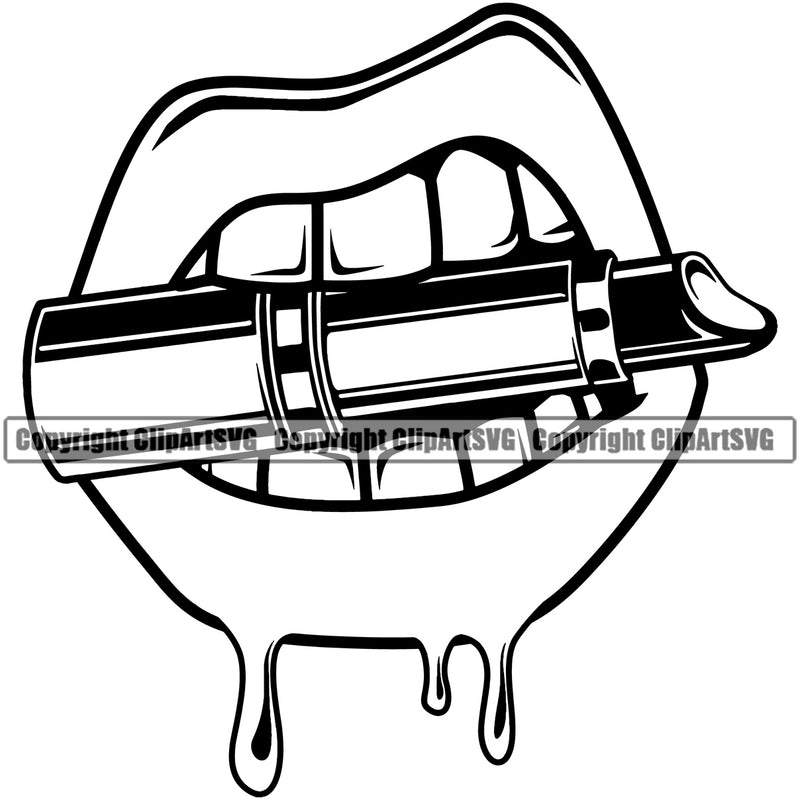 Lips Lipstick Dripping Bite Biting Lipstick Design Element Face Sexy Mouth Position Head Woman Female Girl Lady Cartoon Character Mascot Creation Create Art Artwork Creator Business Company Logo Clipart SVG