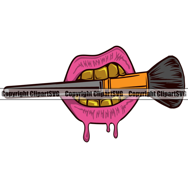 Lips Bite Biting Makeup Brush Color Design Element Woman Female Girl Lady Face Sexy Mouth Position Head Cartoon Character Mascot Creation Create Art Artwork Creator Business Company Logo Clipart SVG