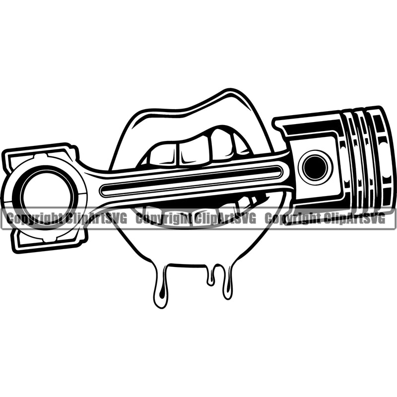 Lips Mouth Teeth Bite Biting Engine Piston Dripping Design Element Face Sexy Mouth Position Head Cartoon Male Man Boy Character Mascot Creation Create Art Artwork Creator Business Company Logo Clipart SVG