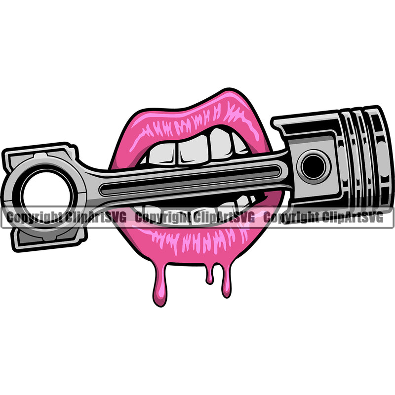 Lips Mouth Teeth Bite Biting Engine Piston Pink Color Dripping Design Element Piston Face Sexy Position Head Cartoon Character Mascot Creation Create Artwork Woman Female Girl Lady Business Company Logo Clipart SVG