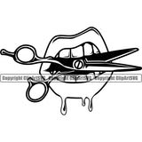 Lips Mouth Teeth Bite Biting Scissors Dripping Design Element Face Sexy Position Head Cartoon Woman Female Girl Lady Character Mascot Creation Create Art Man Boy Creator Business Company Logo Clipart SVG