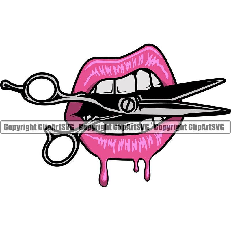 Lips Pink Lip Design Element Scissors White Teeth Face Sexy Mouth Position Woman Female Girl Lady Head Cartoon Character Mascot Creation Create Art Artwork Creator Business Company Logo Clipart SVG