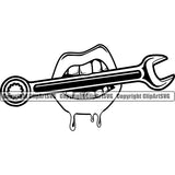 Lips Mouth Teeth Bite Biting Mechanic Wrench Dripping Design Element Face Sexy Mouth Position Head Cartoon Character Mascot Creation Create Artwork Male Man Boy Business Company Logo Clipart SVG