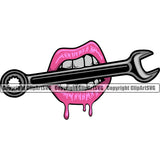 Lips Mouth Teeth Bite Biting Mechanic Wrench Pink Dripping Design Element Face Sexy Mouth Position Head Male Man Boy Cartoon Character Mascot Creation Create Art Artwork Creator Business Company Logo Clipart SVG