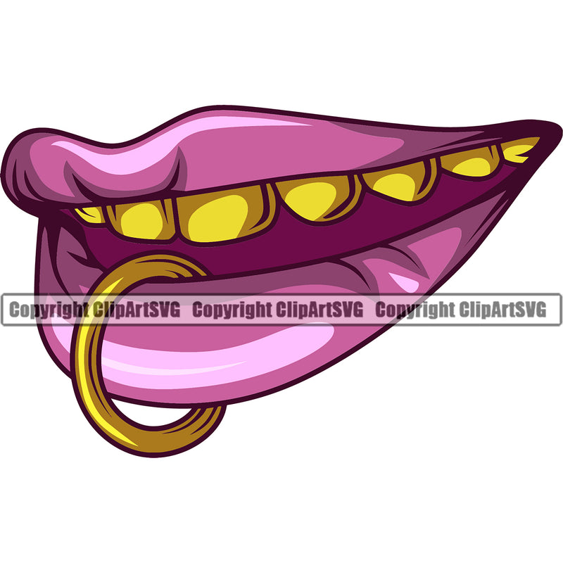 Lips Piercing Color Design Element Face Sexy Mouth Position Head Cartoon Woman Female Girl Lady Character Mascot Creation Create Art Artwork Creator Business Company Logo Clipart SV