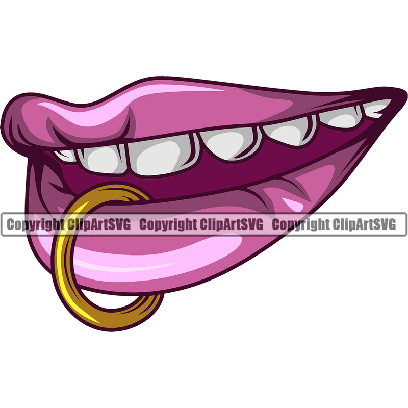 Lips Piercing Smile Face Color Design Element Sexy Mouth Position Head Cartoon Character Mascot Creation Create Woman Female Girl Lady Artwork Creator Business Company Logo Clipart SVG
