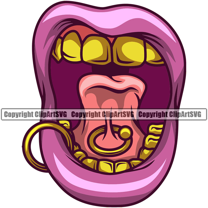 Sexy Lips Sticking Tongue Out Piercing All Color Design Element Bottom Lip Ring Face Sexy Mouth Position Woman Female Girl Lady Cartoon Character Mascot Creation Create Art Artwork Creator Business Company Logo Clipart SVG