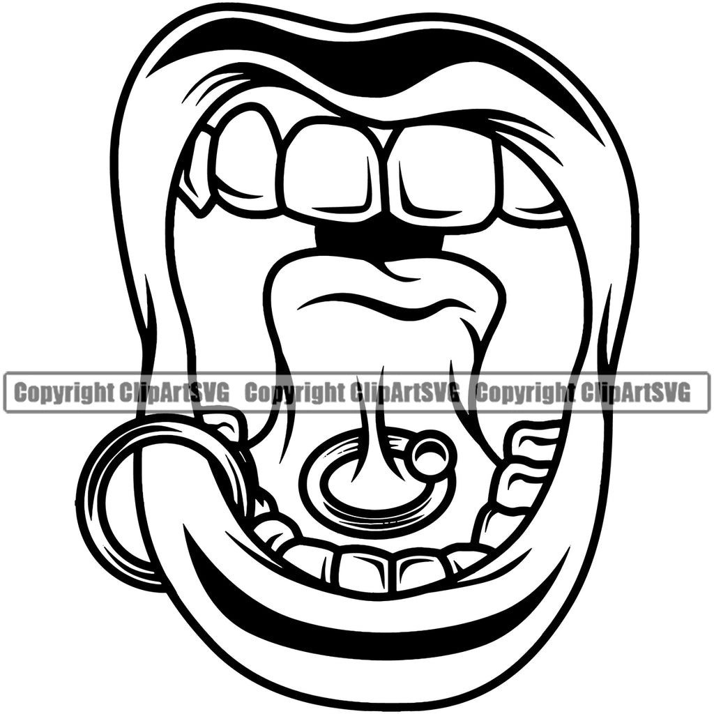 mouth and tongue black and white clipart