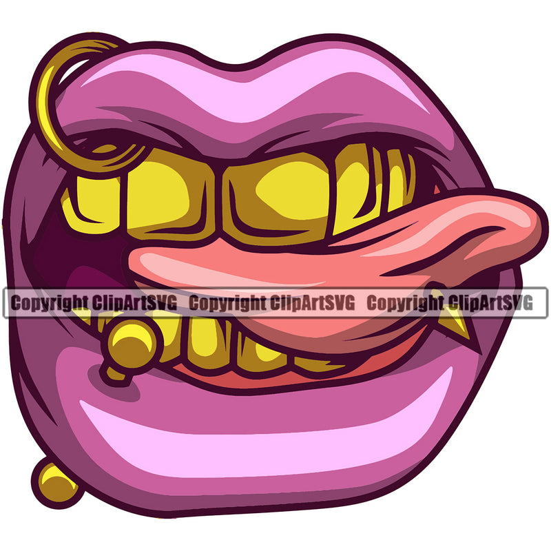 Lips Piercing All Color Design Element Face Sexy Mouth Position Head Cartoon Character Mascot Creation Create Art Artwork Creator Business Company Woman Female Girl Lady Male Man Boy Logo Clipart SVG