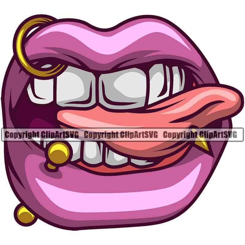 Lips Piercing Woman Female Girl Lady Male Man Boy Design Element Face Sexy Mouth Position Head Cartoon Character Mascot Creation Create Color Artwork Creator Business Company Logo Clipart SVG