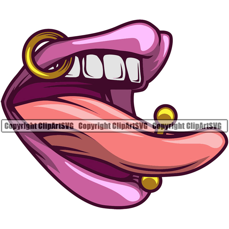 Lips Tongue Top Ring Lip Piercing Design Element Face Sexy Mouth Position Head White Teeth Character Mascot Creation Create Art Artwork Creator Business Company Woman Female Girl Lady Logo Clipart SVG
