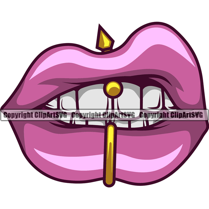 Lips Pink Color Piercing Design Element Face Sexy Mouth Position Head Cartoon Male Man Boy Character Mascot Creation Create Art Artwork Creator Business Company Logo Clipart SVG