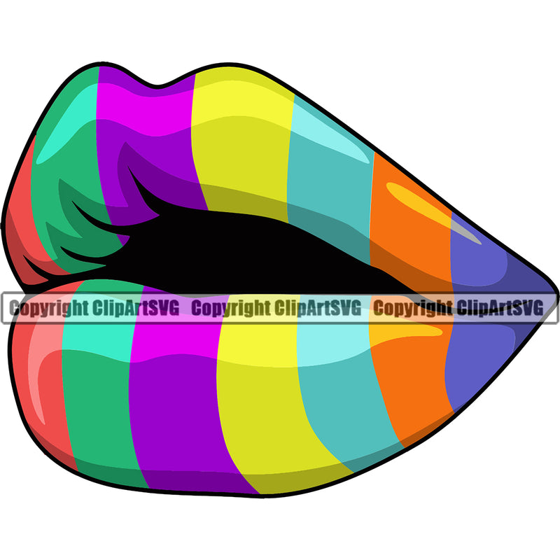 Lips Rainbow Color Design Element Dripping Face Sexy Mouth Position Head Cartoon Character Mascot Creation Create Art Artwork Creator Business Company Logo Woman Female Girl Lady Clipart SVG
