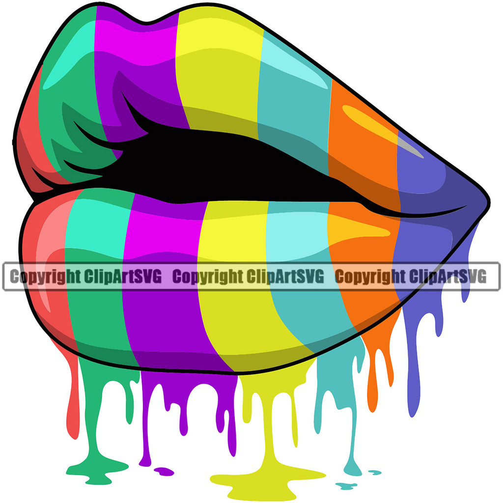 Lips Rainbow Color Dripping Design Element Face Sexy Mouth Position Woman Female Girl Lady Cartoon Character Mascot Creation Create Art Artwork Creator Business Company Logo Clipart SVG