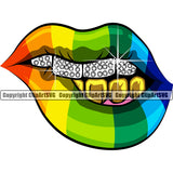 Lips Rainbow Dripping Bottom Gold Top Diamond Teeth Design Element Face Sexy Mouth Position Head Cartoon Character Mascot Creation Create Art Artwork Creator Business Company Logo Clipart SVG