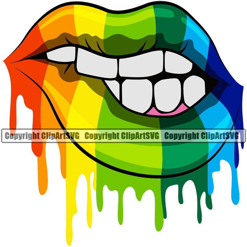 Lips Bite Rainbow Color Dripping Design Element Face Sexy Mouth Position Head Cartoon Character Mascot Woman Female Girl Lady Create Art Artwork Creator Business Company Logo Clipart SVG