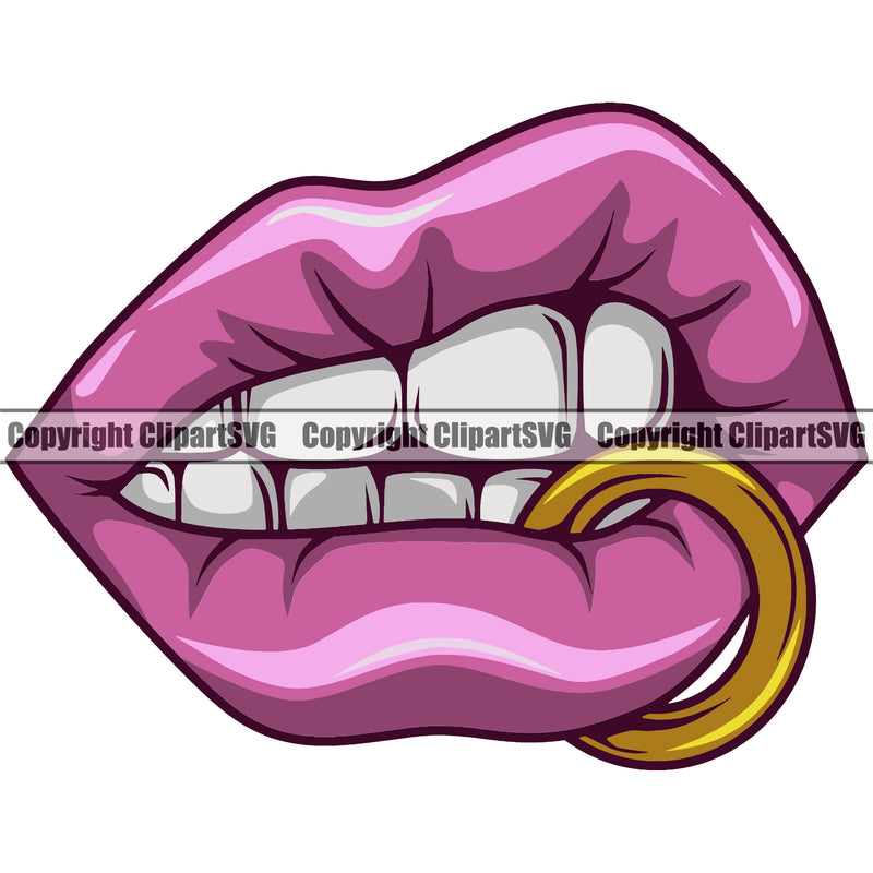 Lips Ring Lip Design Element Face Sexy Mouth Position White Teeth Cartoon Woman Female Girl Lady Character Mascot Creation Create Art Artwork Creator Business Company Logo Clipart SVG
