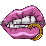 Lips Ring Lip Design Element Face Sexy Mouth Position White Teeth Cartoon Woman Female Girl Lady Character Mascot Creation Create Art Artwork Creator Business Company Logo Clipart SVG